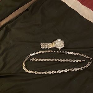 Stainless steel watch,bracelet,and necklace